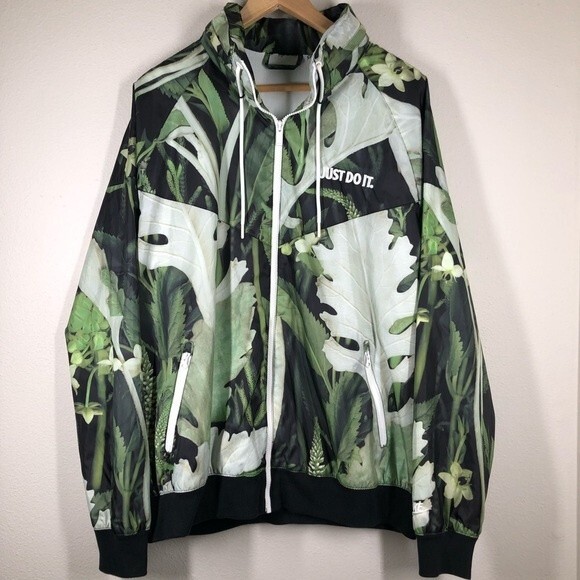 Nike Jungle Leaf Botanical Print Windbreaker Jacket Zip Up Large